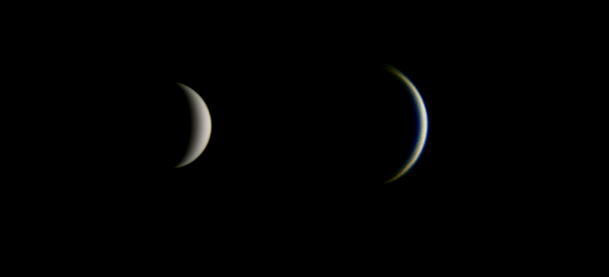 Different phases of Venus photographed through a Celestron telescope